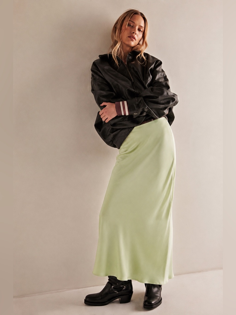 Urban Outfitters  Winona Satin Maxi Skirt In Lime